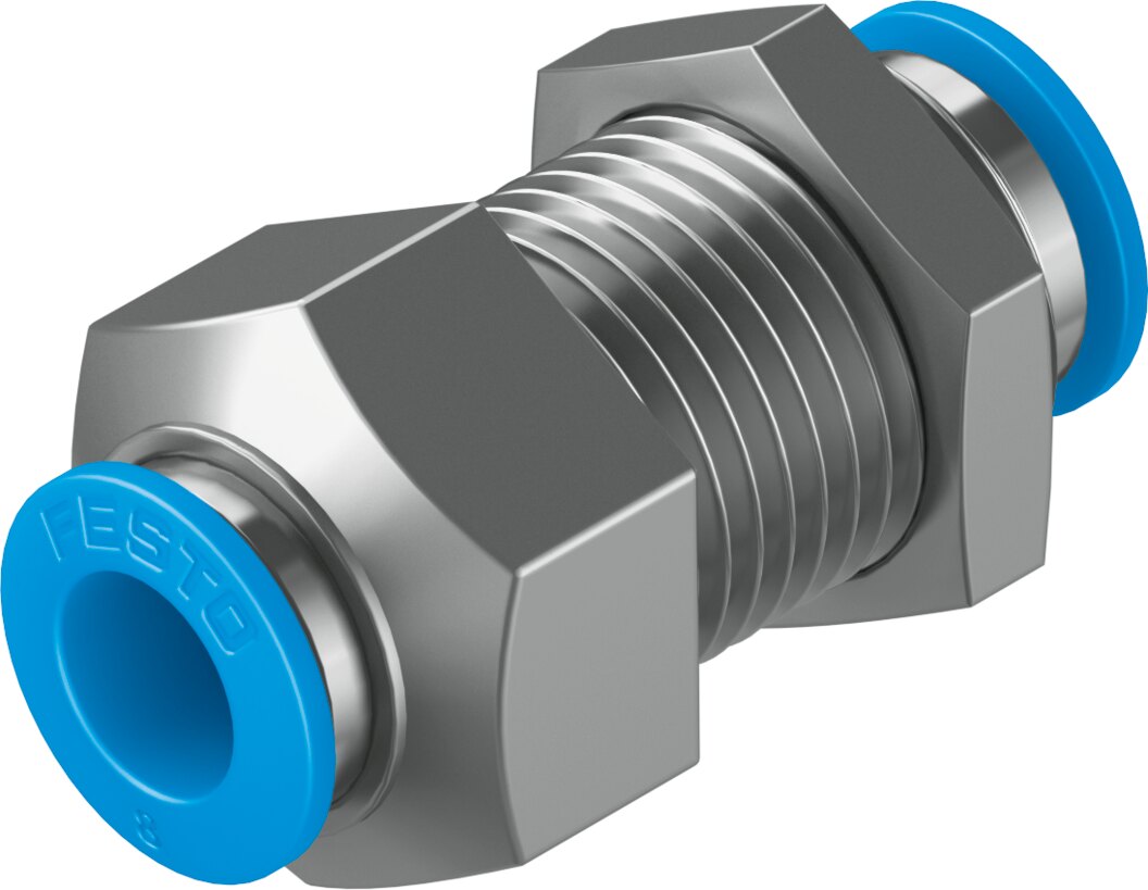 Festo QSS Bulkhead connection push-in nickel-plated brass - 8mm, 8mm, QSS-8-F