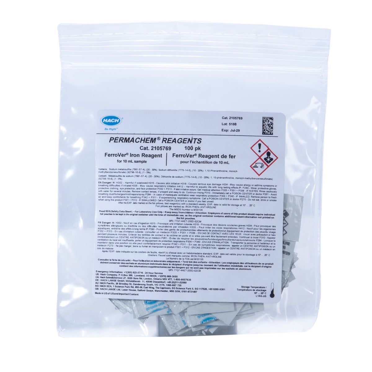 Iron Reagent PP 100/pkg — 0.02-3.00 mg/L Fe, 10 mL