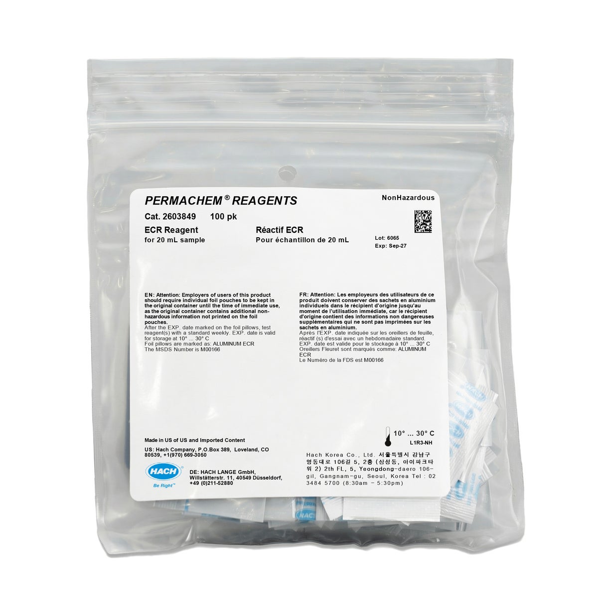 ECR Reagent Powder Pillows, pk/100 — 0.01 - 0.50 mg/L NH3-N