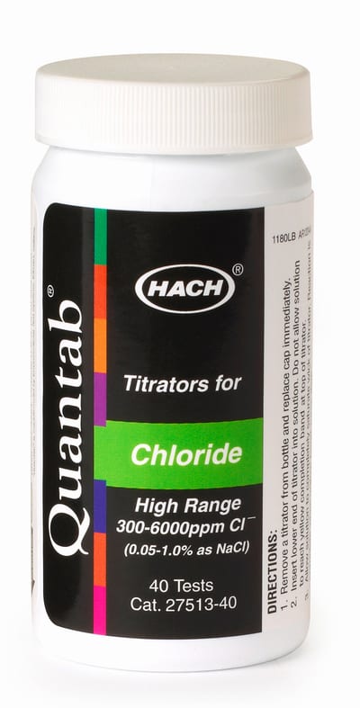 Chloride test strips 300-6000 mg/l — 0.05-1.0% NaCl, 40PCS