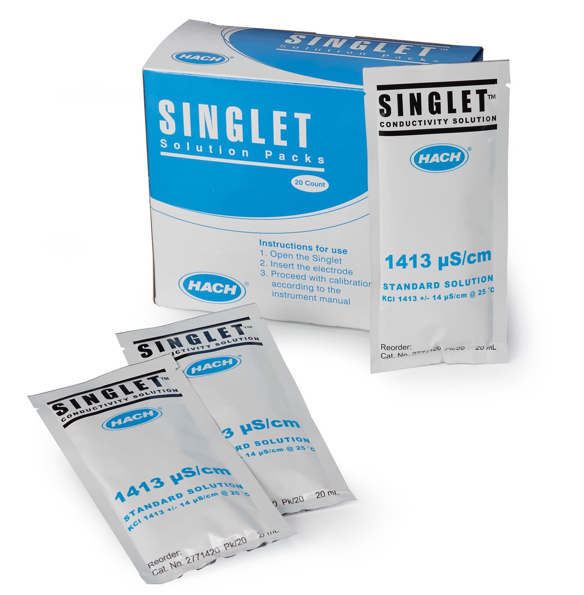 Singlet, Conductivity Std. 1413 µS/cm — KCl, 20 mL, pk/20
