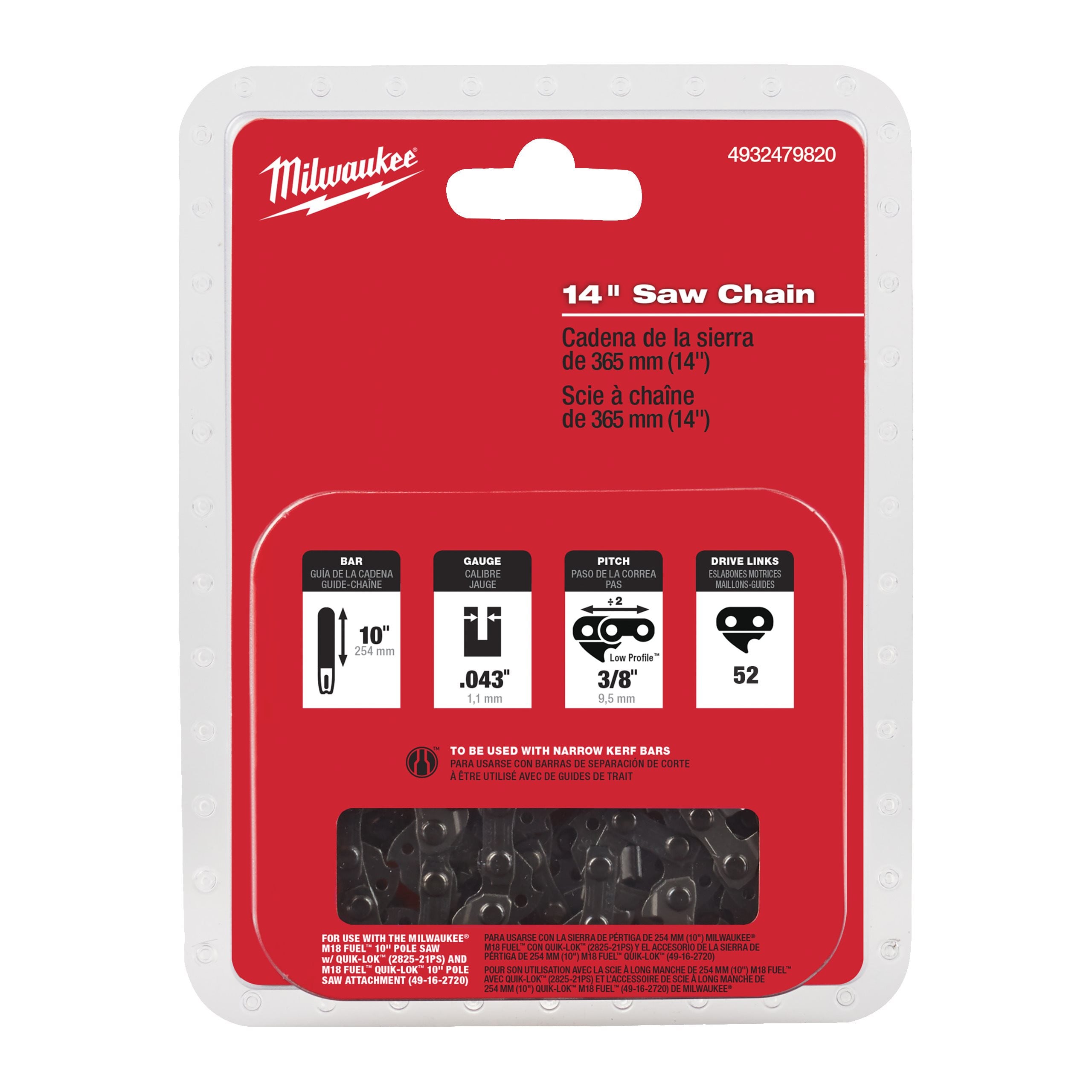 Milwaukee Chainsaw Chains, 35 cm/ 14″ saw chain ⅜″ x 1.1 mm (4932479820)