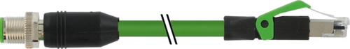 M12 male 0° D-cod. / RJ45 male 0° shielded PUR 1X4XAWG22 shielded gn UL/CSA+drag ch. 18M (7000-44711-7961800)