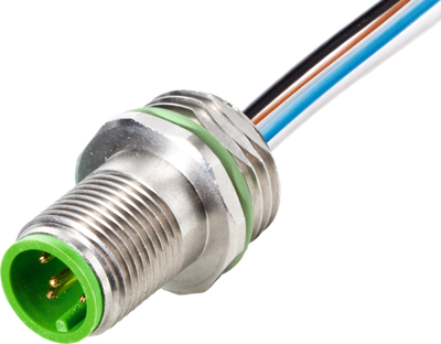 M12 male recept. A-cod. front V2A PUR-wires 4X0.34 0.5M