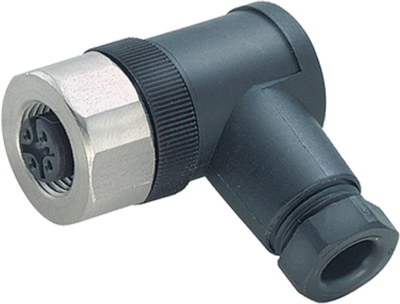 M12 female 90° A-cod. screw terminal V4A 5-POL., max. 0,75mm², 6 - 8mm