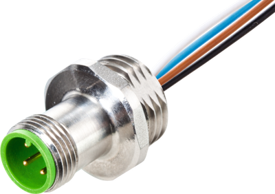 M12 male recept. A-cod. front F&B PUR-wires 4X0.34 0.2M