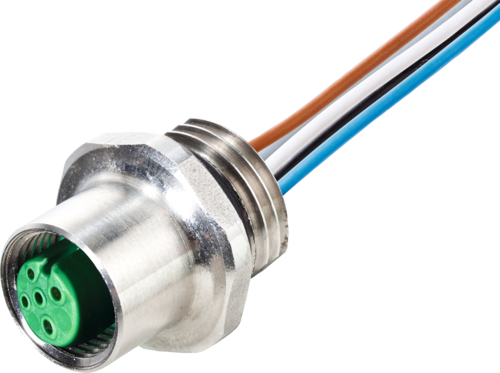 M12 female recept. A-cod. front F&B PUR-wires 4X0.34 1M (7014-13541-9710100)