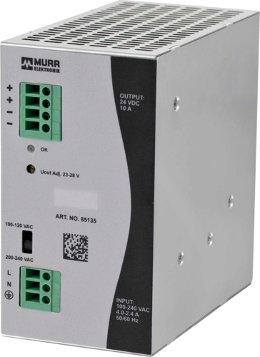 ECO-RAIL-2 Power Supply 1-Phase, In: 90 ... 132 VAC / 173 … 264 VAC Out: 24V/10ADC
