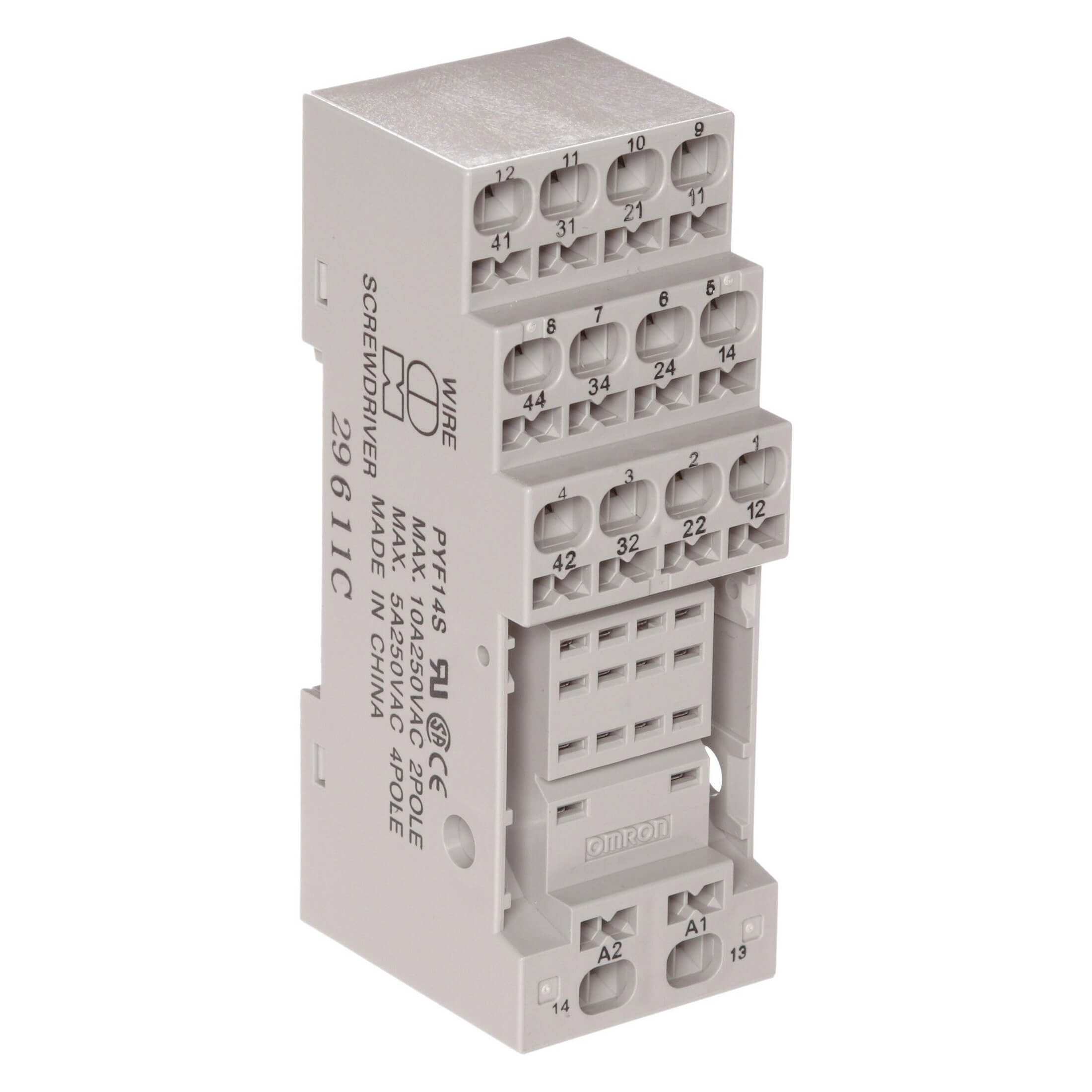 Omron PYF relay socket, screwless clamp terminals (PYF14S)