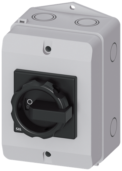 Siemens 3LD, Main switch, 3-P, Iu:16 A, AC-23/400V: 7,5 kW,plastic IP65, rotary switch, black