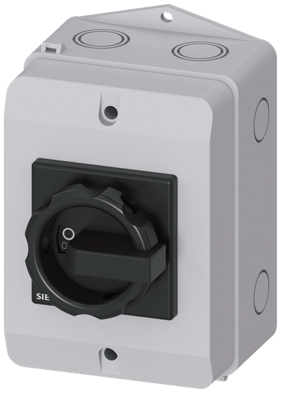 Siemens 3LD, Main switch, 3-P, Iu:32 A, AC-23/400V: 11,5 kW,plastic IP65, rotary switch, black