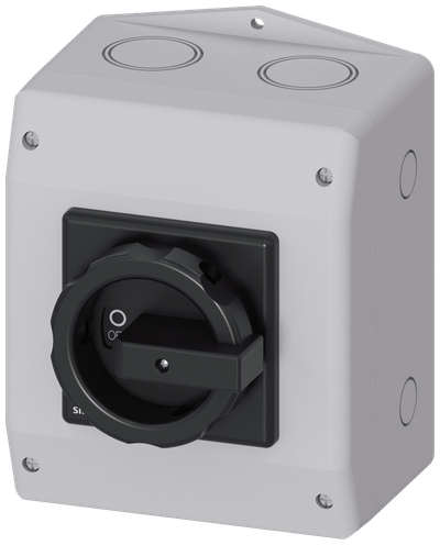 Siemens 3LD, Main switch, 3-P, Iu:63 A, AC-23/400V: 22 kW,plastic IP65, rotary switch, black