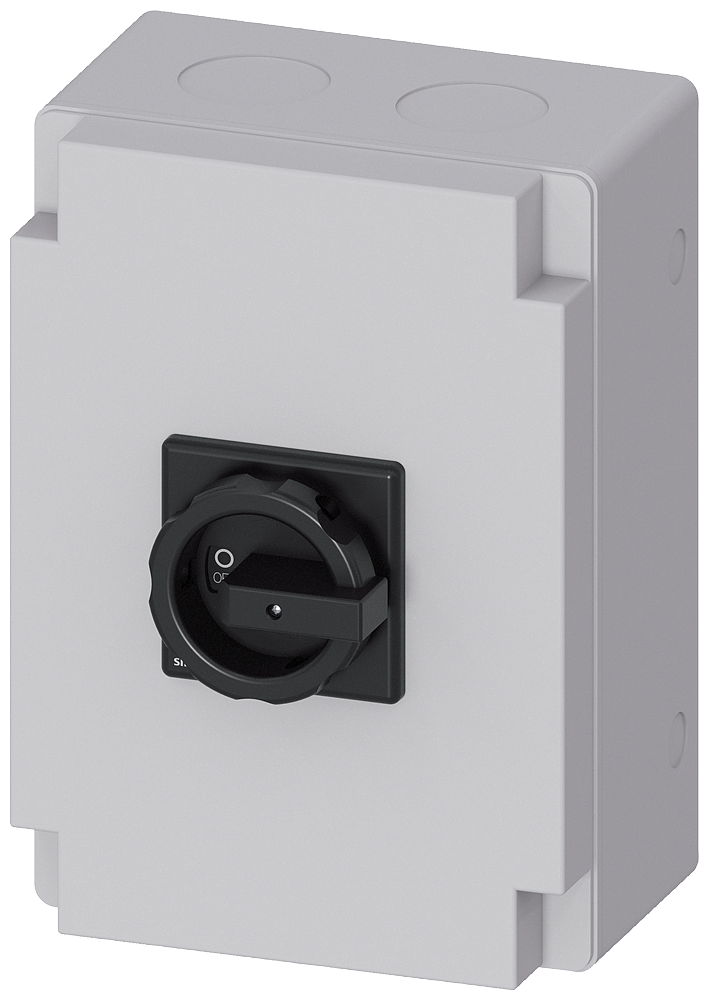 Siemens 3LD, Main switch, 3-P, Iu:125 A, AC-23/400V: 45 kW,plastic IP65, 1NC, 1NO, rotary switch, black