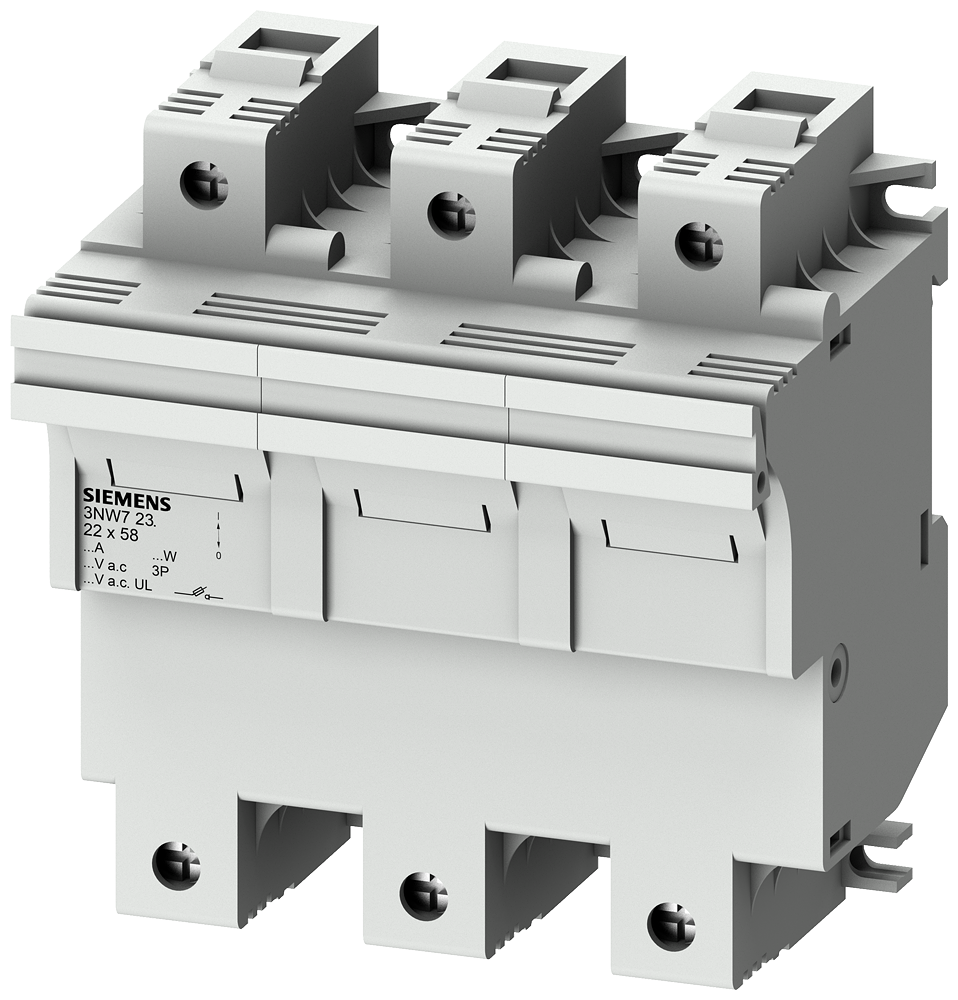 Siemens Fuse Base 3P, 100A, for fuses 22X58MM, DIN rail mounting