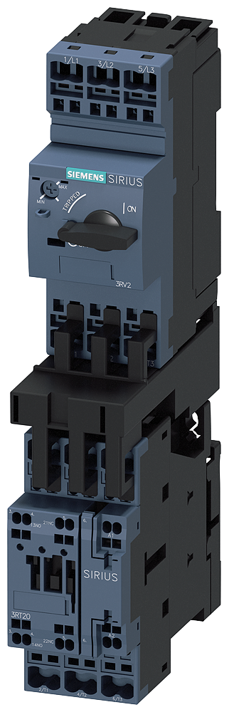 Siemens SIRIUS Load feeder fuseless, Direct-on-line starting 400 V AC, Size S0 18...25 A 230 V AC Spring-type terminal for installation on standard mounting rail (also fulfills type of coordination 1) Type of coordination 2, Iq = 150 kA 1 NO+1 NC (contactor) (3RA2120-4DE27-0AP0)