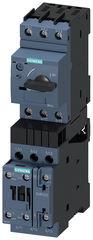 Siemens SIRIUS Load feeder fuseless, Direct-on-line starting 400 V AC, Size S0 27.0...32.0 A 24 V DC screw terminal for installation on standard mounting rail (also fulfills type of coordination 1) Type of coordination 2, Iq = 150 kA 1 NO+1 NC (contactor)