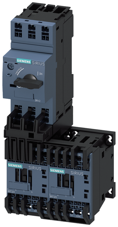 Siemens SIRIUS Load feeder fuseless, Reversing duty 400 V AC, Size S00 2.80...4.00 A 230 V AC Spring-type terminal for installation on standard mounting rail (also fulfills type of coordination 1) Type of coordination 2, Iq = 150 kA 1 NC (contactor)