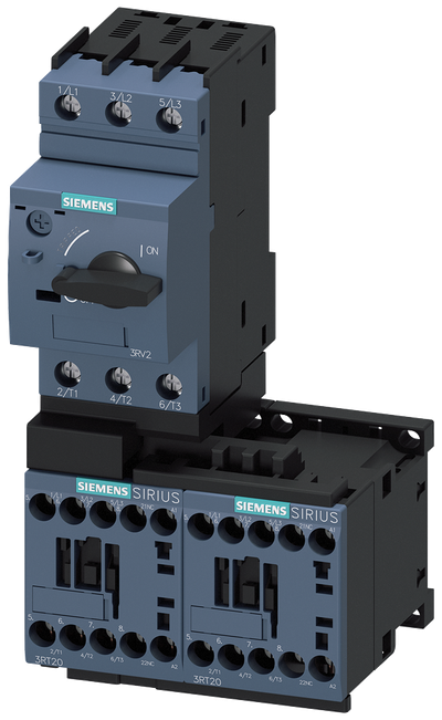 Siemens SIRIUS Load feeder fuseless, Reversing duty 400 V AC, Size S00 10.0...16.0 A 230 V AC screw terminal for installation on standard mounting rail Type of coordination 1, Iq = 150 kA 1 NC (contactor)
