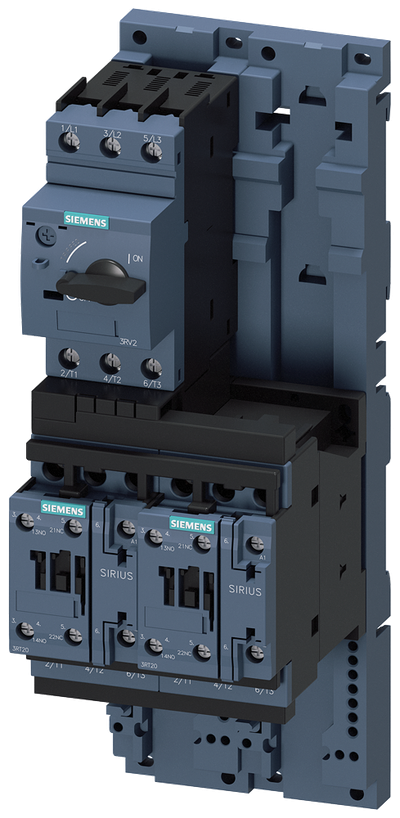 Siemens SIRIUS Load feeder fuseless, Reversing duty 400 V AC, Size S0 4.50...6.30 A 230 V AC screw terminal for installation on standard mounting rail with standard mounting rail adapter (also fulfills type of coordination 1) Type of coordination 2, Iq = 150 kA 1 NO+1 NC (contactor)