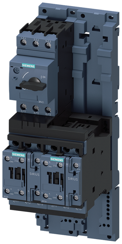 Siemens SIRIUS Load feeder fuseless, Reversing duty 400 V AC, Size S0 10.0...16.0 A 24 V DC screw terminal for installation on standard mounting rail with standard mounting rail adapter (also fulfills type of coordination 1) Type of coordination 2, Iq = 150 kA 1 NO+1 NC (contactor)