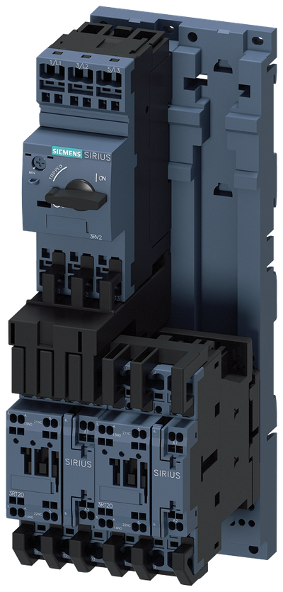 Siemens SIRIUS Load feeder fuseless, Reversing duty 400 V AC, Size S0 16...22 A 230 V AC Spring-type terminal for installation on standard mounting rail with standard mounting rail adapter (also fulfills type of coordination 1) Type of coordination 2, Iq = 150 kA 1 NO+1 NC (contactor)