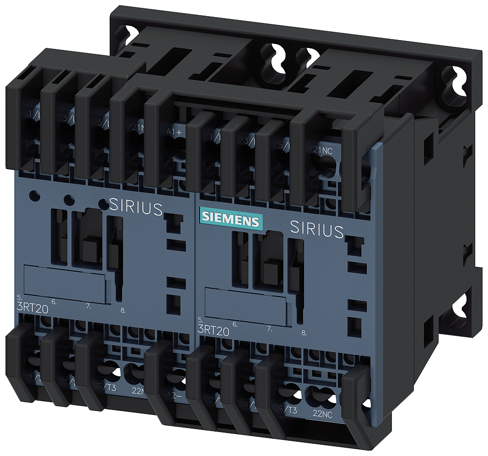 Siemens SIRIUS Reversing contactor assembly, AC-3E/AC-3, 9 A, 4 kW / 400 V, 3-Pole, 24 V DC, spring-loaded terminal, electrical and mechanical interlock, with voltage tap for 3RA27 (3RA2316-8XE30-2BB4)
