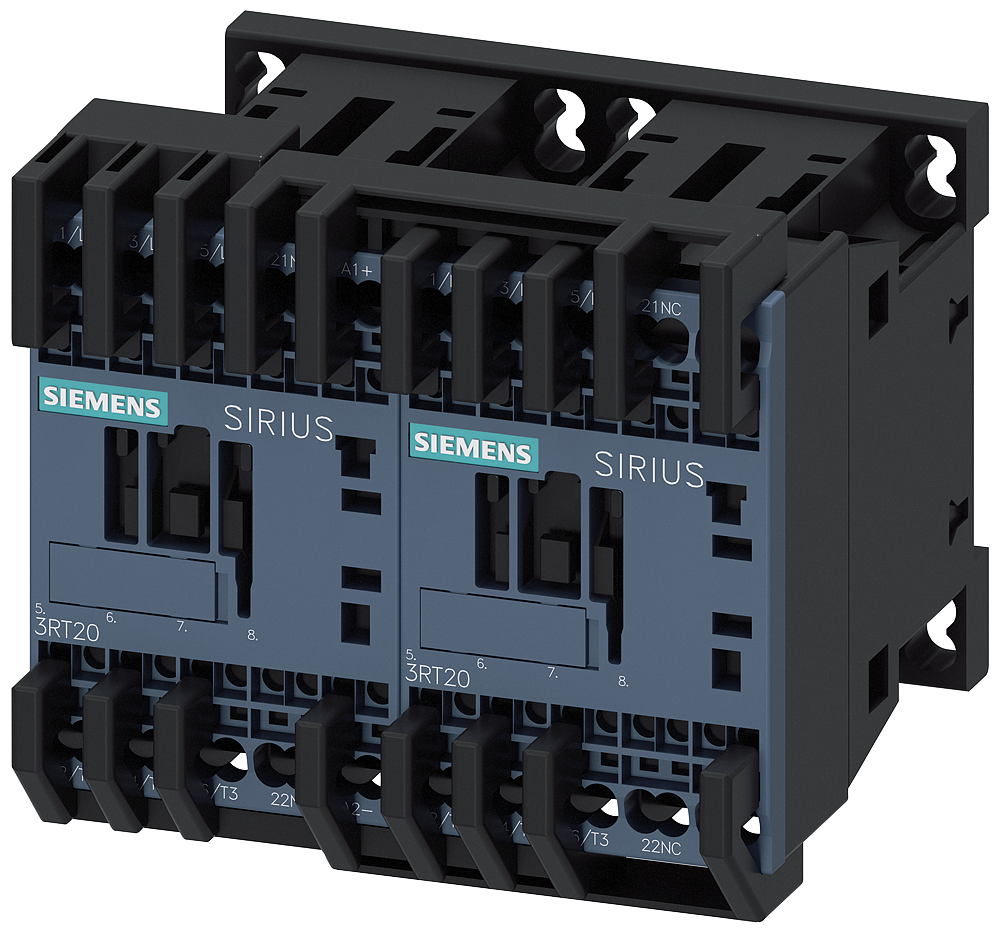 Siemens SIRIUS Reversing contactor assembly, AC-3E/AC-3, 12 A, 5.5 kW / 400 V, 3-Pole, 24 V DC, spring-loaded terminal, electrical and mechanical interlock (3RA2317-8XB30-2BB4)