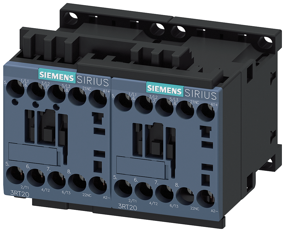 Siemens SIRIUS Reversing contactor assembly, AC-3E/AC-3, 12 A, 5.5 kW / 400 V, 3-Pole, 24 V DC, screw terminal, electrical and mechanical interlock, with voltage tap for 3RA27 (3RA2317-8XE30-1BB4)