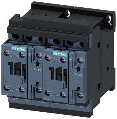 Siemens SIRIUS Reversing contactor assembly, AC-3E/AC-3, 12 A, 5.5 kW / 400 V, 3-Pole, 24 V AC, 50/60 Hz, screw terminal, electrical and mechanical interlock, auxiliary contacts: 2 x 1
