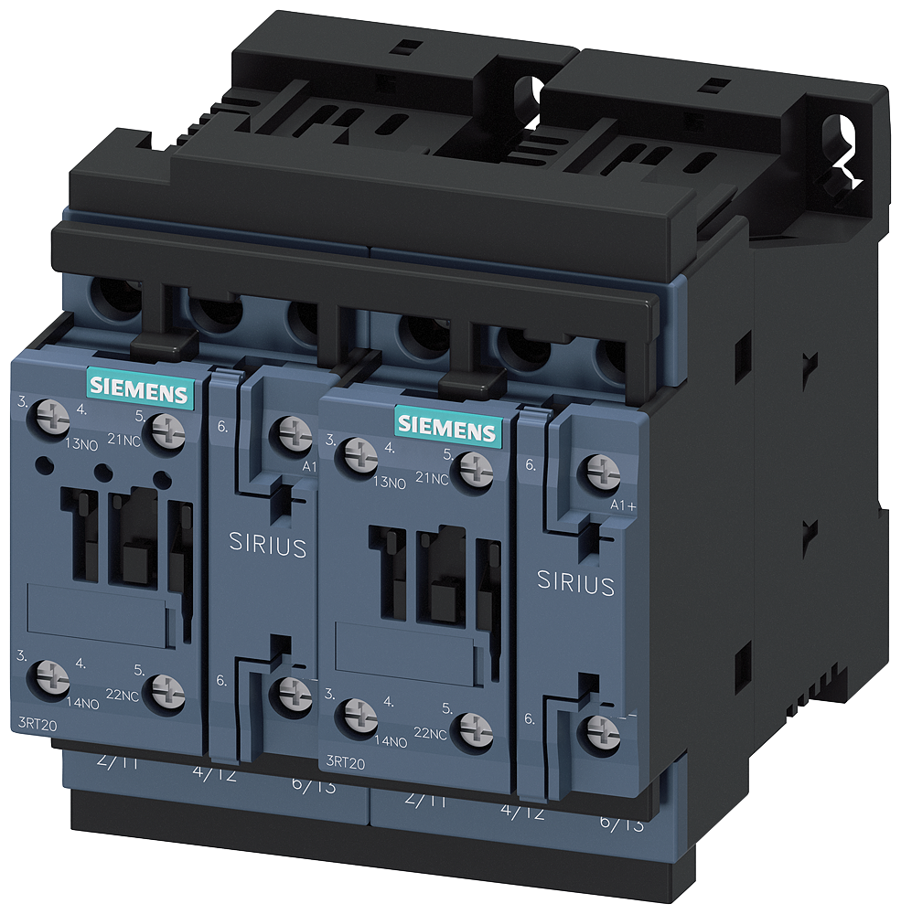 Siemens SIRIUS Reversing Contactor Assembly, AC-3E/AC-3, 25 A, 11 kW / 400 V, 3-Pole, 24 V DC, Size S0, IO-Link, screw terminal, electrical and mechanical interlock, auxiliary contacts: 2 NO (3RA2326-8XE30-1BB4)