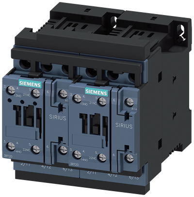 Siemens SIRIUS Reversing Contactor Assembly, AC-3E/AC-3, 25 A, 11 kW / 400 V, 3-Pole, 24 V DC, Size S0, IO-Link, screw terminal, electrical and mechanical interlock, auxiliary contacts: 2
