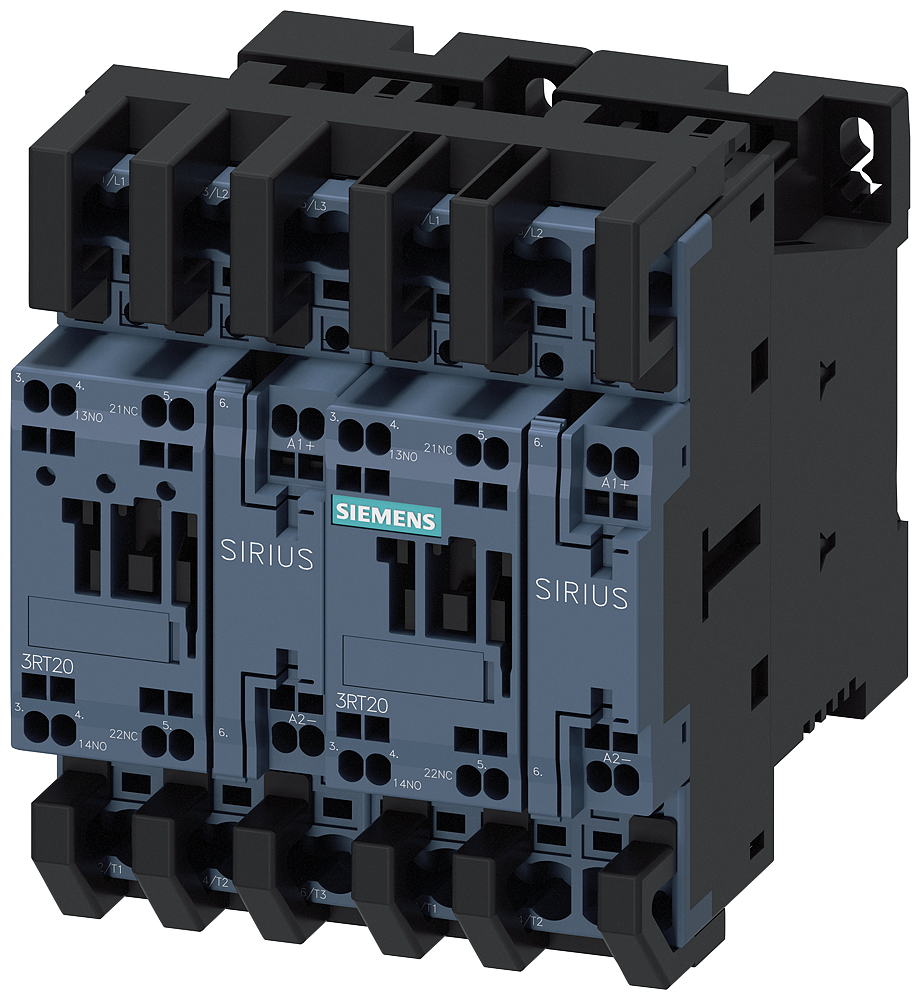 Siemens SIRIUS Reversing Contactor Assembly, AC-3E/AC-3, 25 A, 11 kW / 400 V, 3-Pole, 24 V DC, Size S0, IO-Link, spring-loaded terminal, electrical and mechanical interlock, auxiliary contacts: 2 NO (3RA2326-8XE30-2BB4)