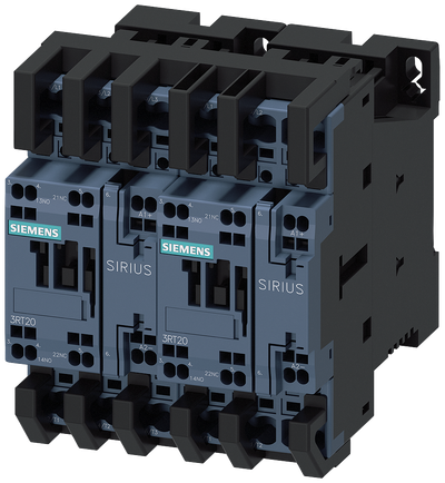Siemens SIRIUS Reversing Contactor Assembly, AC-3E/AC-3, 32 A, 15 kW / 400 V, 3-Pole, 24 V DC, Size S0, spring-loaded terminal, electrical and mechanical interlock, auxiliary contacts: 2