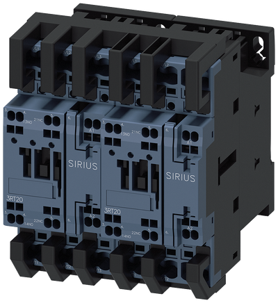 Siemens SIRIUS Reversing contactor assembly, AC-3E/AC-3, 38 A, 18.5 kW / 400 V, 3-Pole, 24 V AC, 50/60 Hz, spring-loaded terminal, electrical and mechanical interlock, auxiliary contacts: 2 x 1