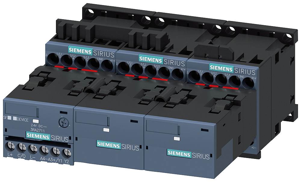 Siemens SIRIUS Contactor assembly for star-delta (wye-delta) start, I/O-Link AC-3, 7.5 kW/400 V, 24 V DC 3-Pole, Size S00 screw terminals electrical and mechanical interlock 3 NO integrated (3RA2416-8XE31-1BB4)