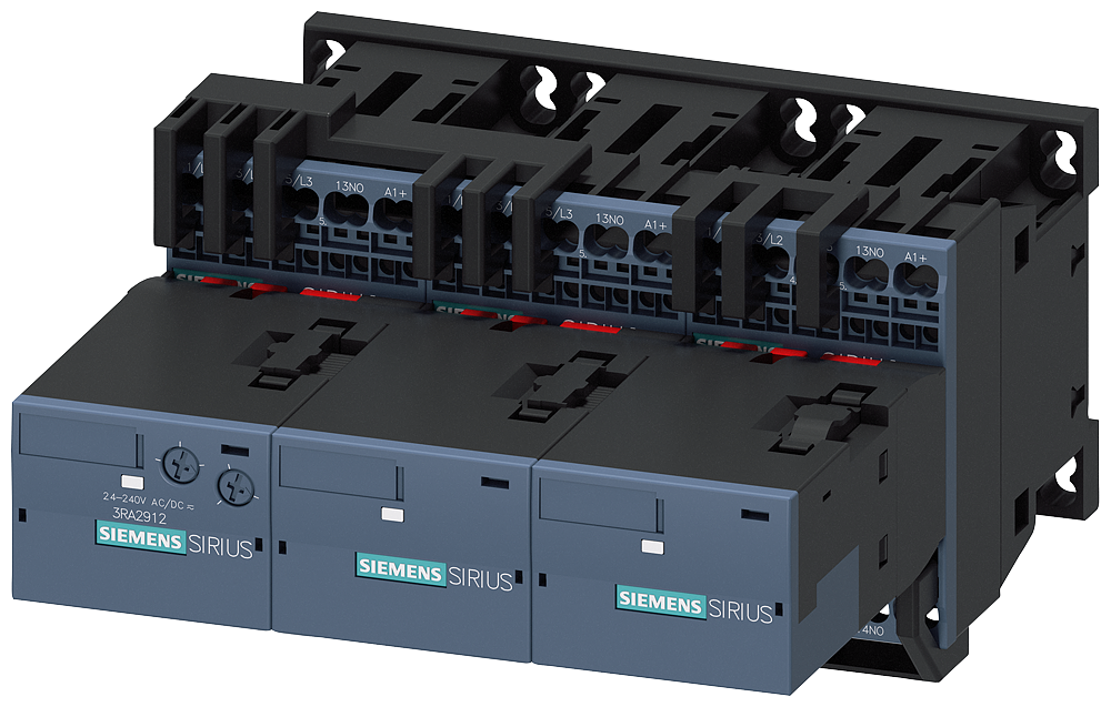 Siemens SIRIUS Contactor assembly for star-delta (wye-delta) start AC-3, 7.5 kW/400 V, 24 V DC 3-Pole, Size S00 Spring-type terminal electrical and mechanical interlock 3 NO integrated (3RA2416-8XF31-2BB4)