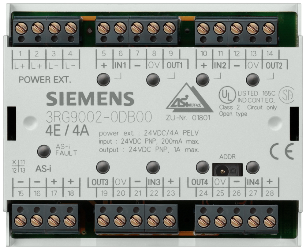 AS-Interface module 4x1 input/output 200 mA / 1 A (3RG9002-0DB00)