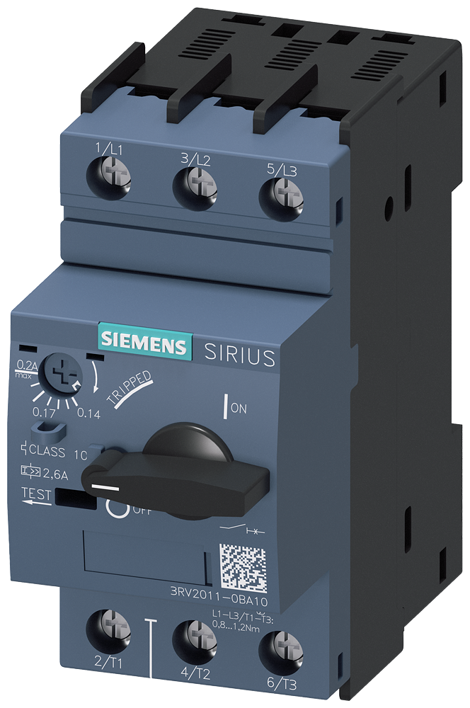 Siemens SIRIUS 3RV20 motor protection circuit breaker, frame size S00 3RV2011-0BA10