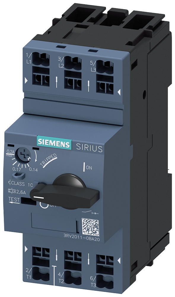 Siemens SIRIUS 3RV20 motor protection circuit breaker, frame size S00 3RV2011-0BA20