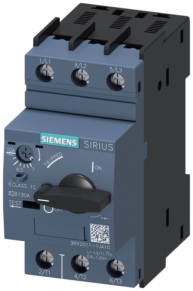 Siemens SIRIUS 3RV20 motor protection circuit breaker, frame size S00 3RV2011-1JA10