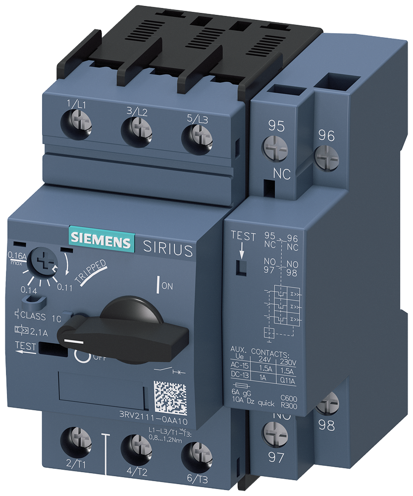 Siemens SIRIUS 3RV20 motor protection circuit breaker, frame size S00 3RV2111-0AA10