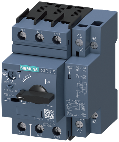 Siemens SIRIUS 3RV20 motor protection circuit breaker, frame size S00 3RV2111-0CA10