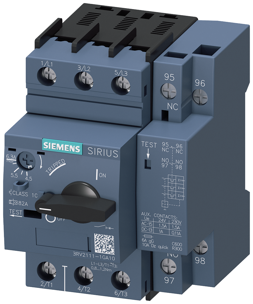 Siemens SIRIUS 3RV20 motor protection circuit breaker, frame size S00 3RV2111-1GA10