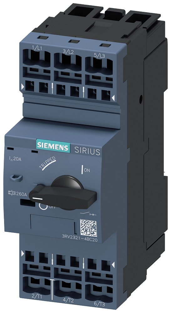 Siemens Circuit Breaker, 20 A, 3-Pole, Spring Clamp Connection (3RV2321-4BC20)