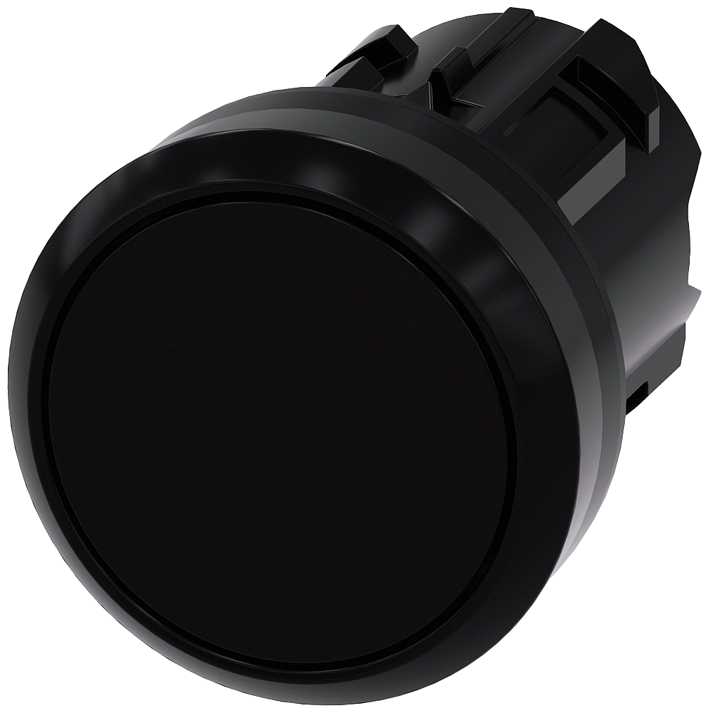 Siemens SIRIUS Pushbutton, 22 mm, round, plastic, black, pushbutton, flat, latching, Push-to-release mechanism (3SU1000-0AA10-0AA0)