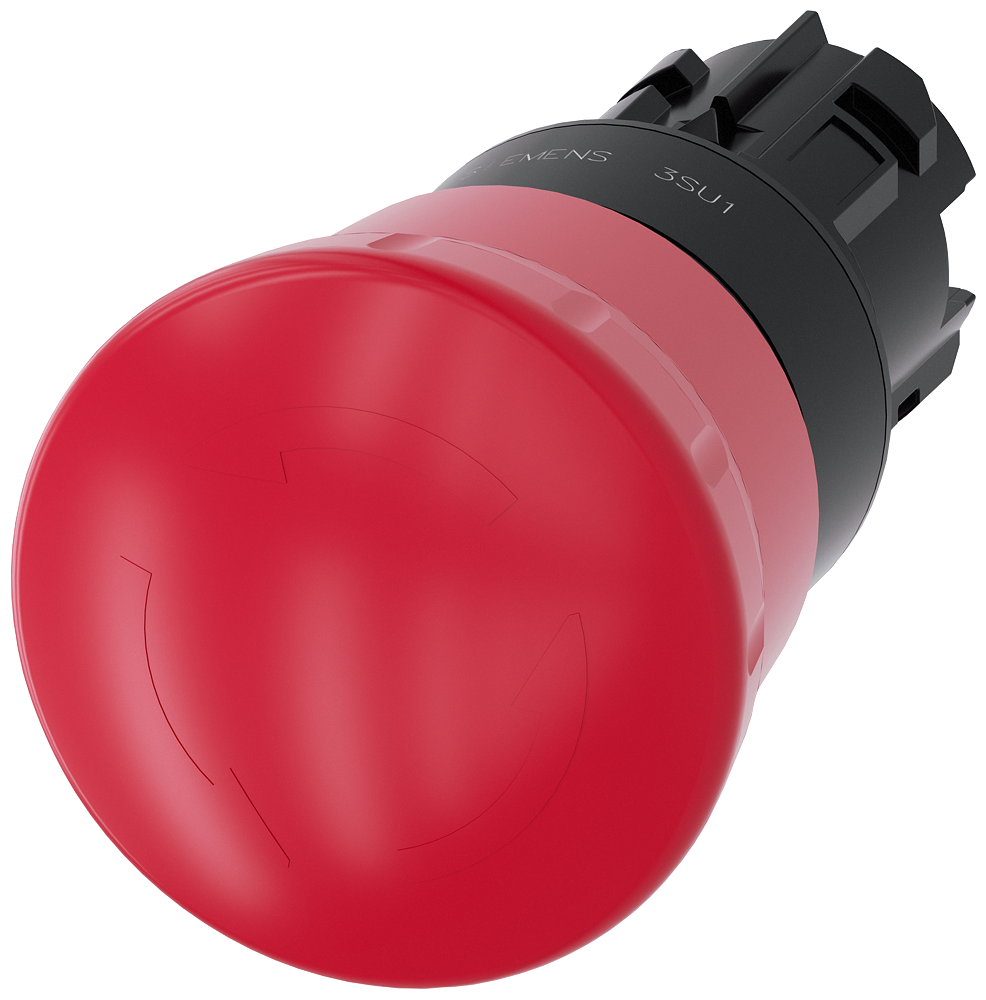 Siemens 3SU1000-1HB20-0AA0 SIRIUS ACT Emergency Stop Mushroom Pushbutton, 40 mm Red, Rotate-to-Unlatch