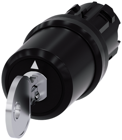 Siemens SIRIUS ACT Siemens keyswitch, C, 22 mm, round, plastic, lock number S-10-CG, with 2 keys, 3 switch positions I-O-II, latching, actuating angle 2X45°, 10:30H/12H/13:30H, key removal I+O+II
