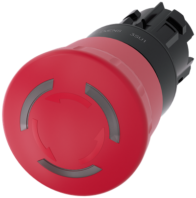 Siemens SIRIUS ACT EMERGENCY STOP mushroom pushbutton, illuminable, 22 mm, round, plastic, red, 40 mm, positive latching, acc. to EN ISO 13850, rotate-to-unlatch