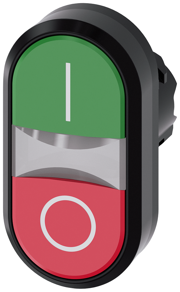 Siemens SIRIUS Illuminated twin pushbutton, 22 mm, round, plastic, green: I, red: O, pushbuttons, flat (3SU1001-3AB42-0AK0)