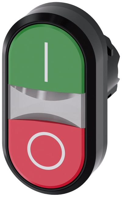 Siemens SIRIUS Illuminated twin pushbutton, 22 mm, round, plastic, green: I, red: O, pushbuttons, flat